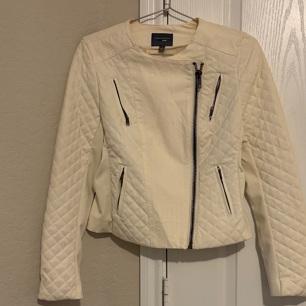 Pre-owned Catherine Malandrino Cream Quilted Bomber Jacket